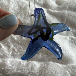 Blue Glass Starfish Art Piece necklace silver chain